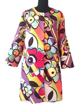 LUII ~ Bright Abstract Floral Print Jacket in Red, Pink, Green, Blue and Black